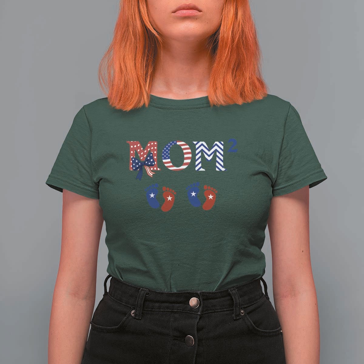 Patriotic Twin Mom Announcement American Flag Gift T Shirt For Women