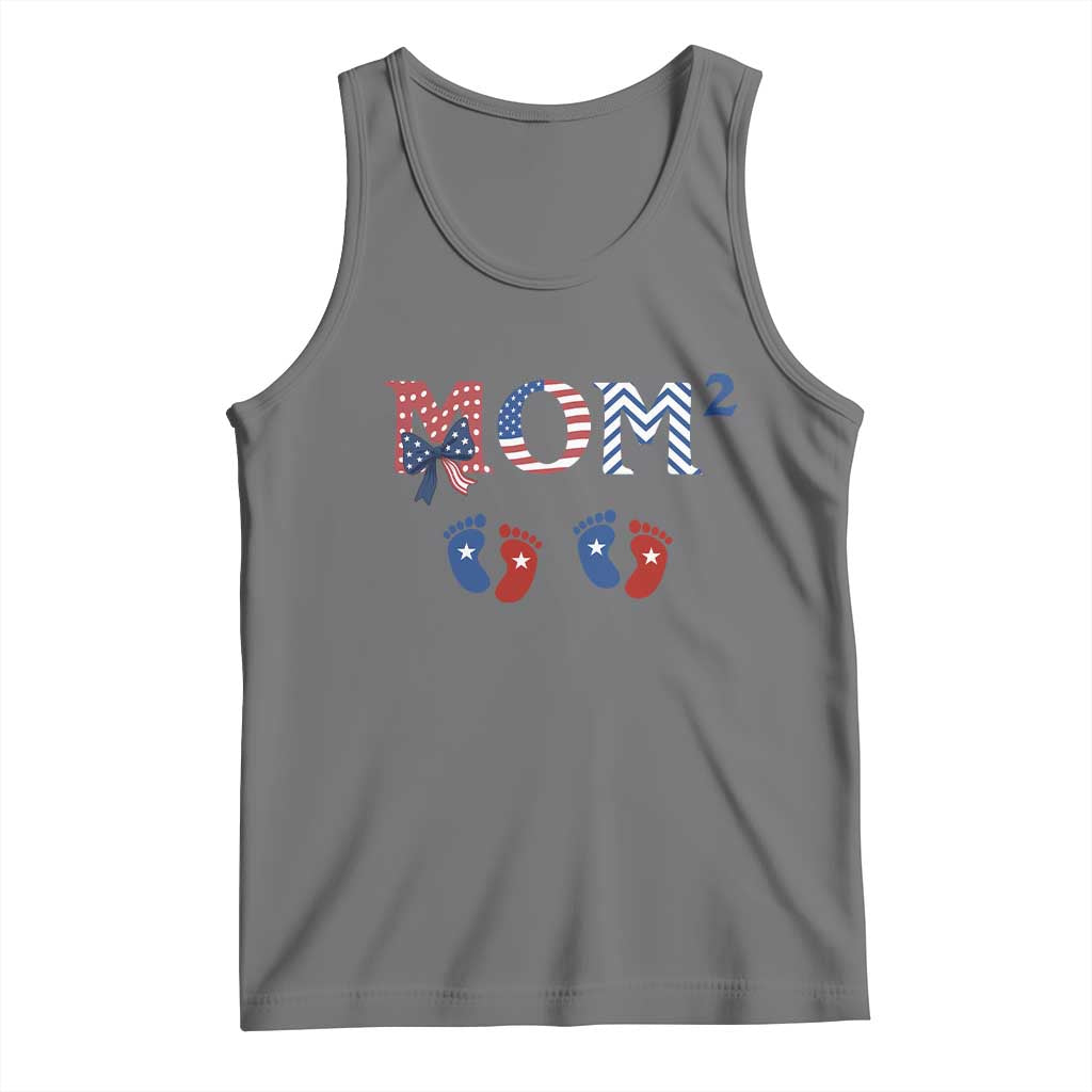 Patriotic Twin Mom Announcement American Flag Gift Tank Top