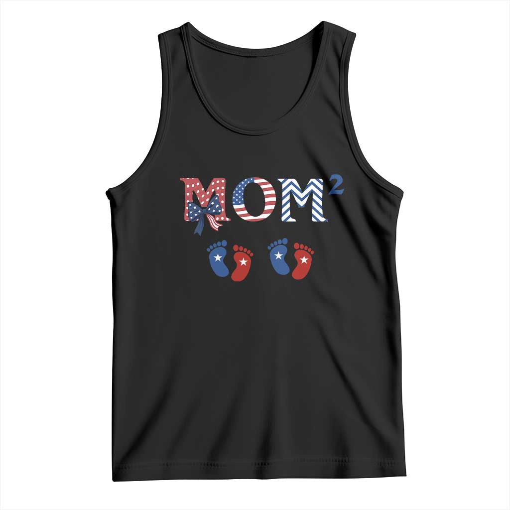 Patriotic Twin Mom Announcement American Flag Gift Tank Top