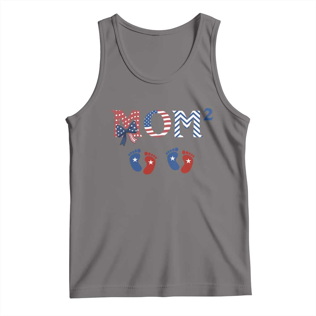 Patriotic Twin Mom Announcement American Flag Gift Tank Top