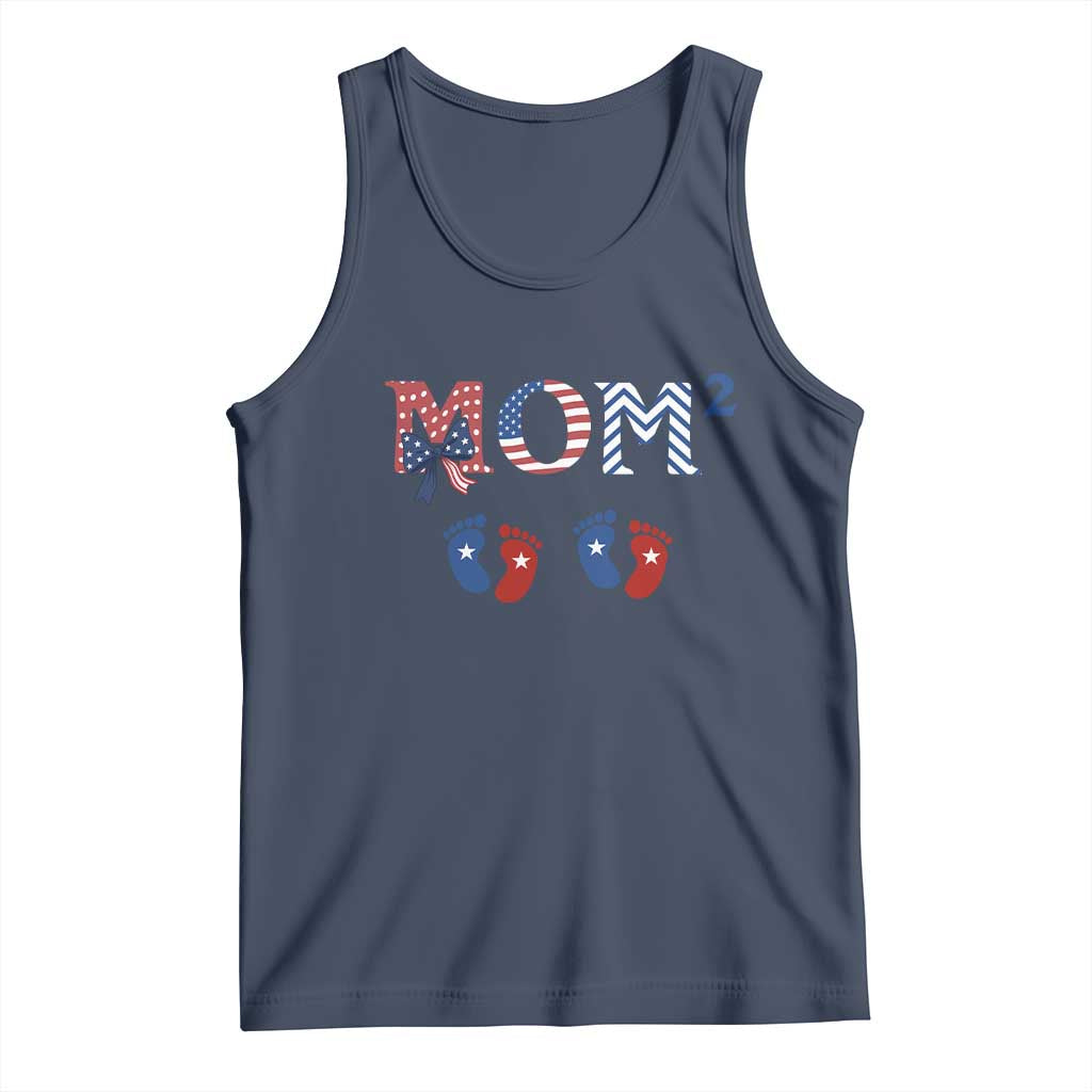 Patriotic Twin Mom Announcement American Flag Gift Tank Top