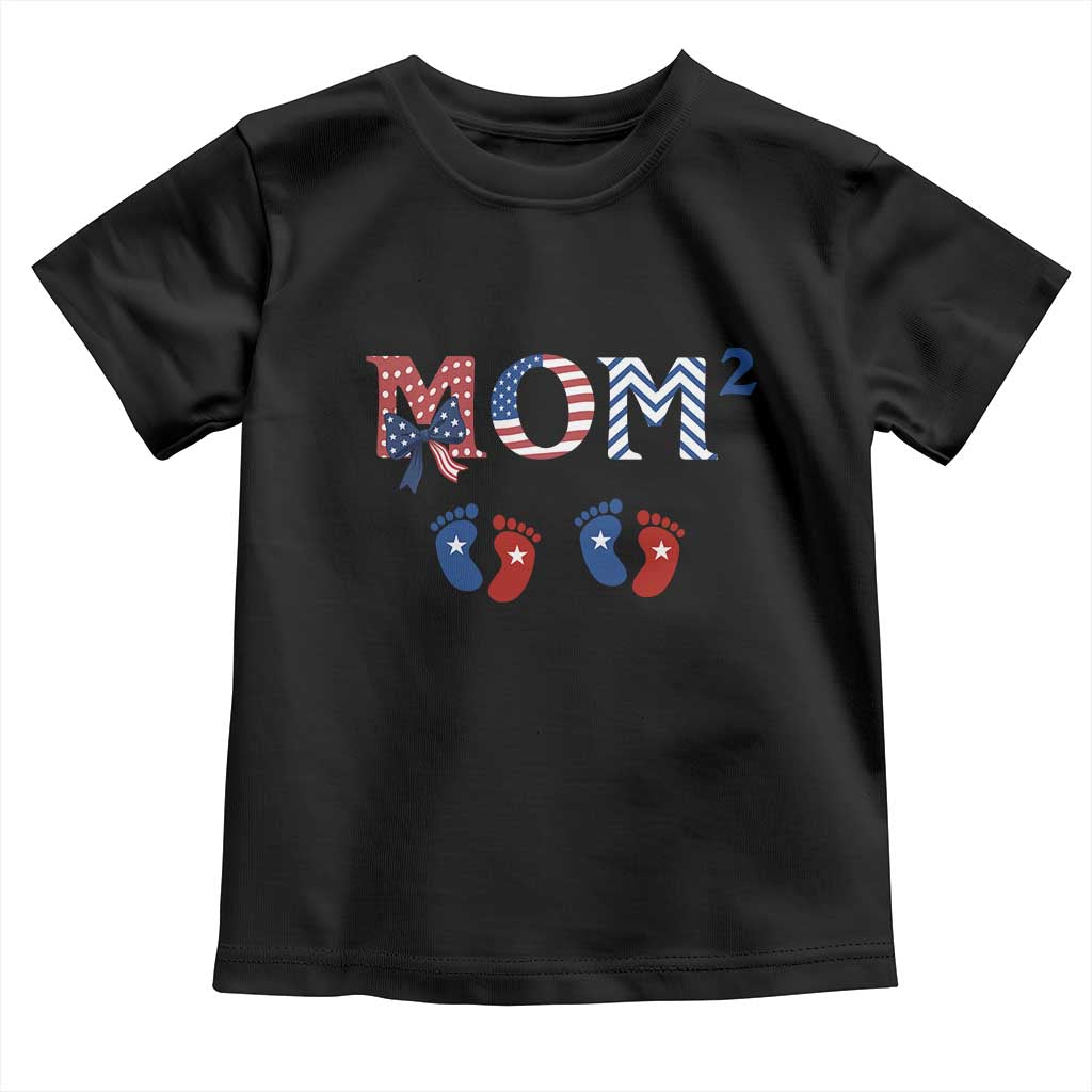 Patriotic Twin Mom Announcement American Flag Gift Toddler T Shirt