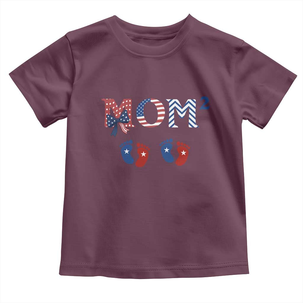 Patriotic Twin Mom Announcement American Flag Gift Toddler T Shirt