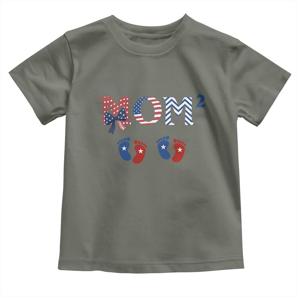 Patriotic Twin Mom Announcement American Flag Gift Toddler T Shirt