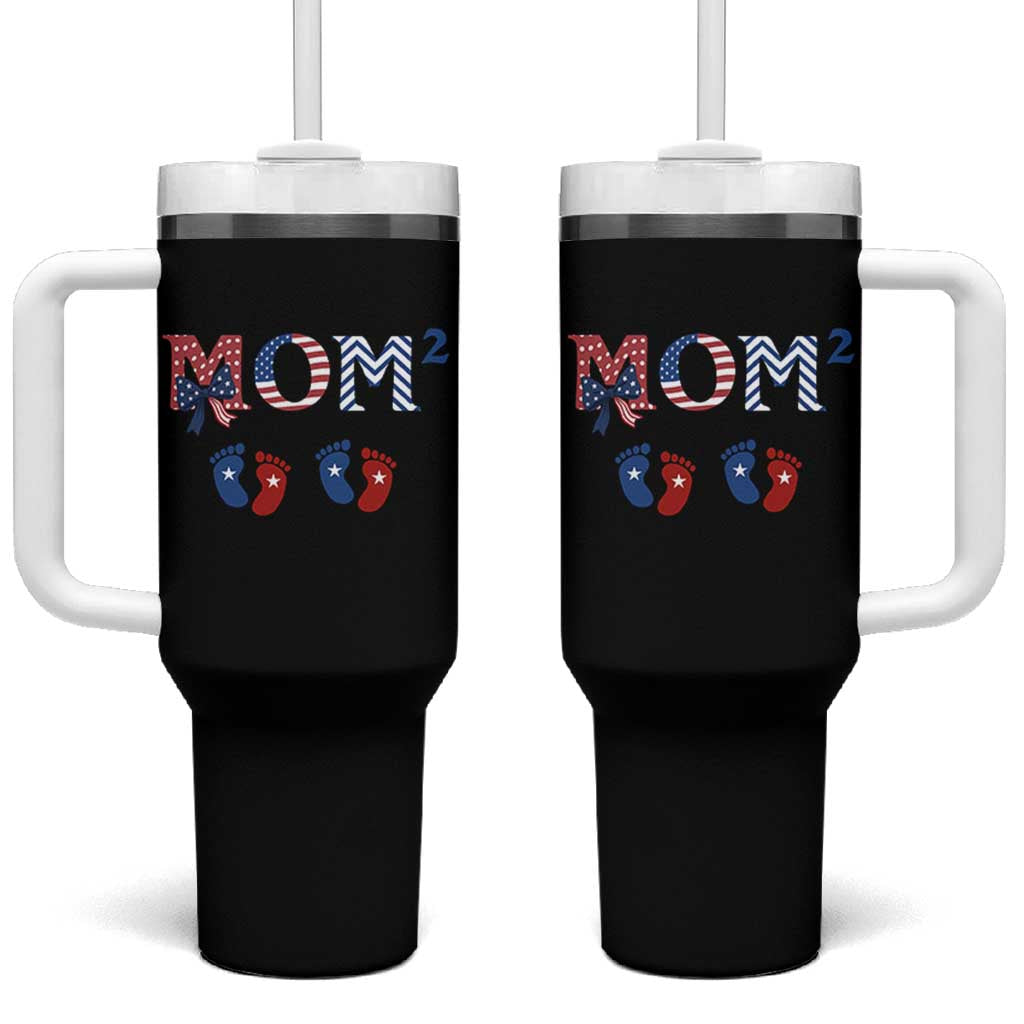 Patriotic Twin Mom Announcement American Flag Gift Tumbler With Handle