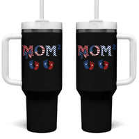 Patriotic Twin Mom Announcement American Flag Gift Tumbler With Handle