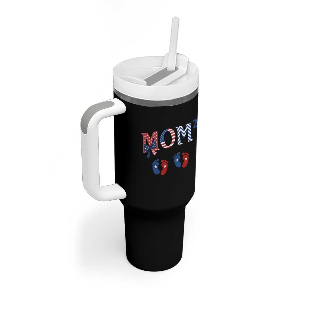 Patriotic Twin Mom Announcement American Flag Gift Tumbler With Handle