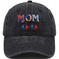 Patriotic Twin Mom Announcement American Flag Gift Washed Cotton Baseball Cap