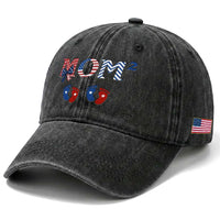 Patriotic Twin Mom Announcement American Flag Gift Washed Cotton Baseball Cap