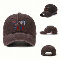 Patriotic Twin Mom Announcement American Flag Gift Washed Cotton Baseball Cap