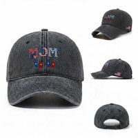 Patriotic Twin Mom Announcement American Flag Gift Washed Cotton Baseball Cap
