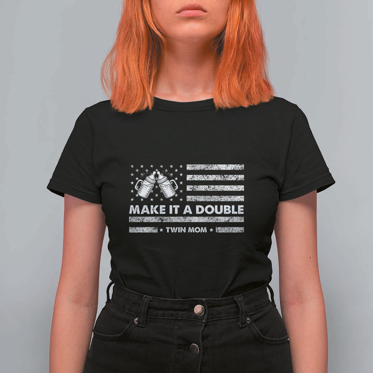 Twin Mom T Shirt For Women Make It A Double Patriotic USA Flag Gift