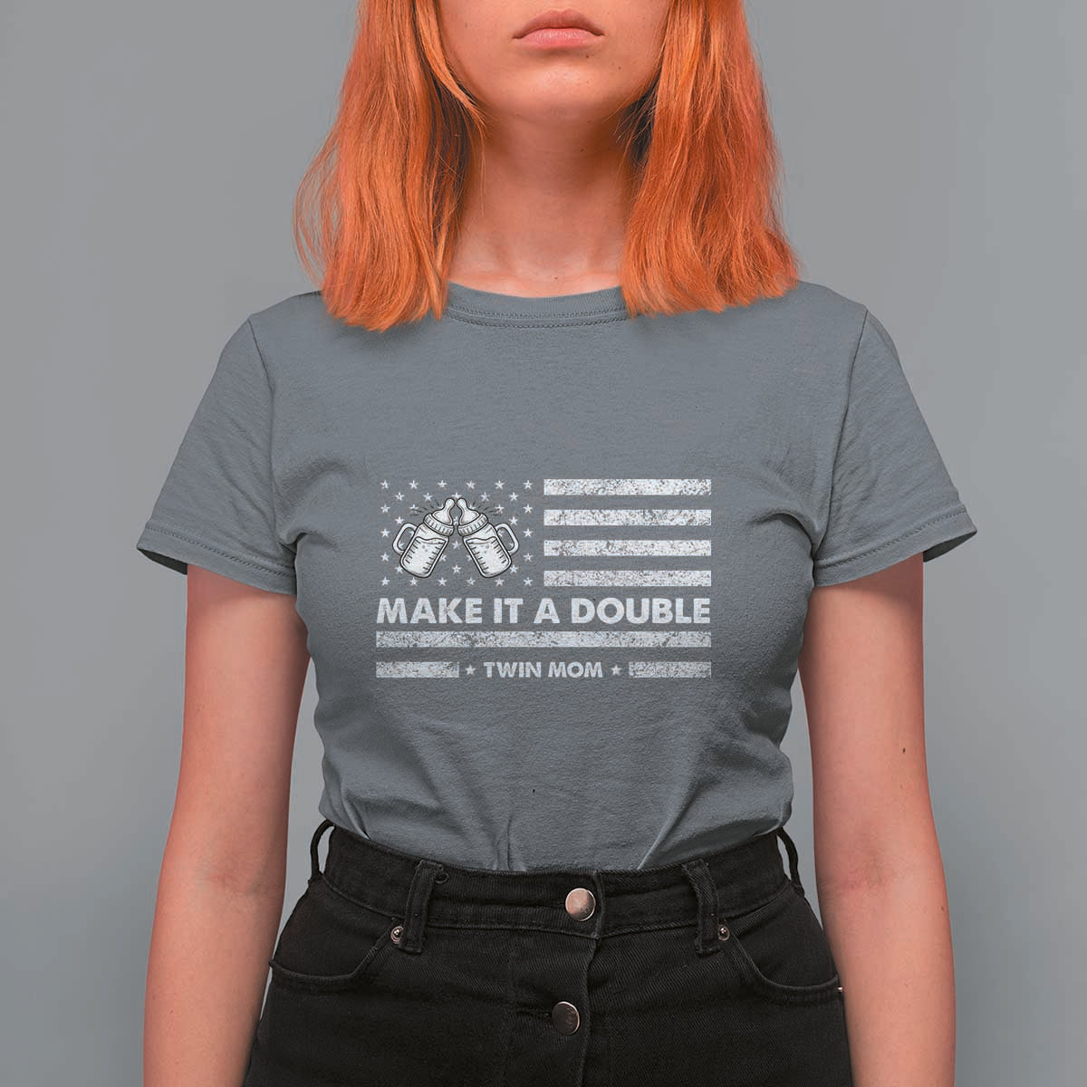 Twin Mom T Shirt For Women Make It A Double Patriotic USA Flag Gift