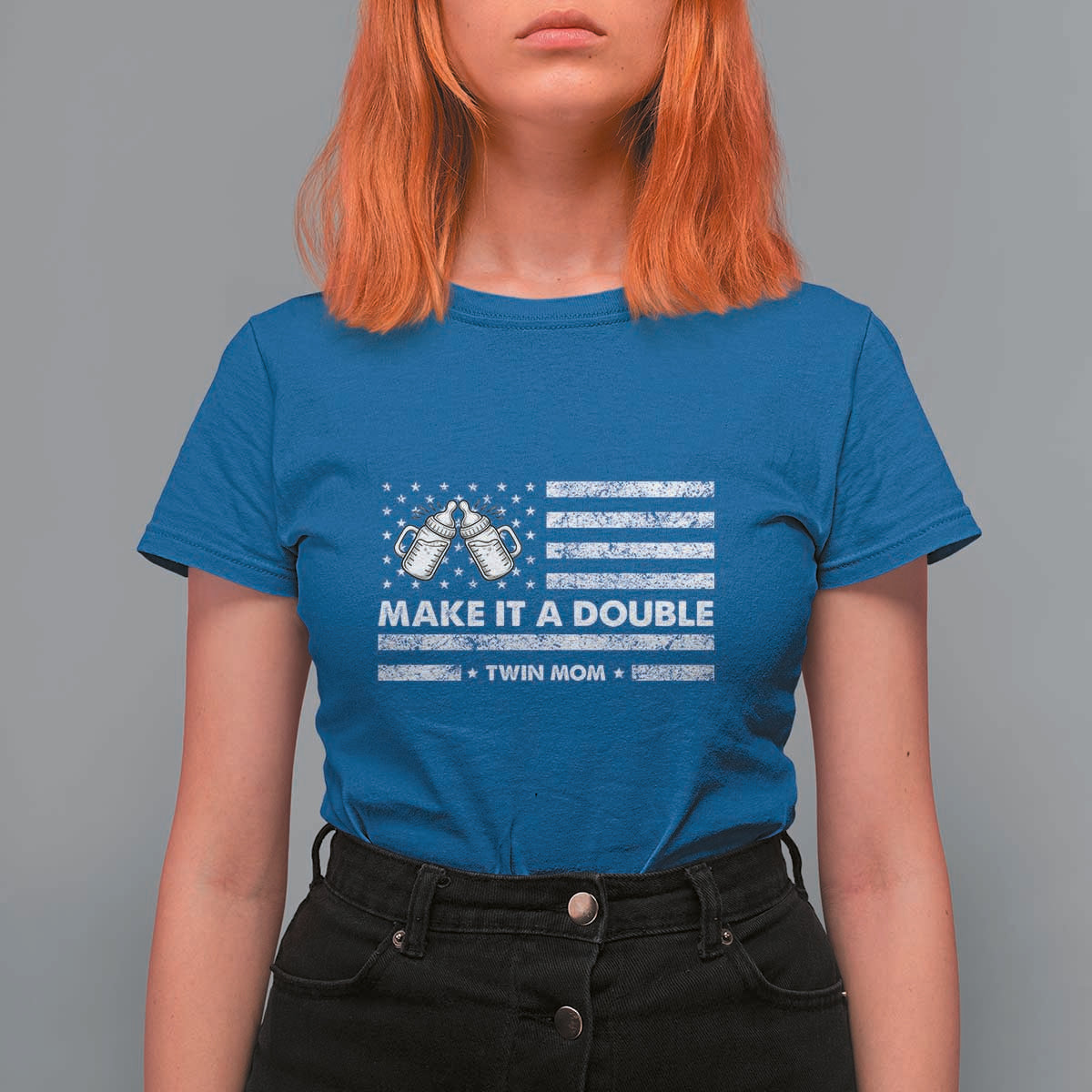 Twin Mom T Shirt For Women Make It A Double Patriotic USA Flag Gift