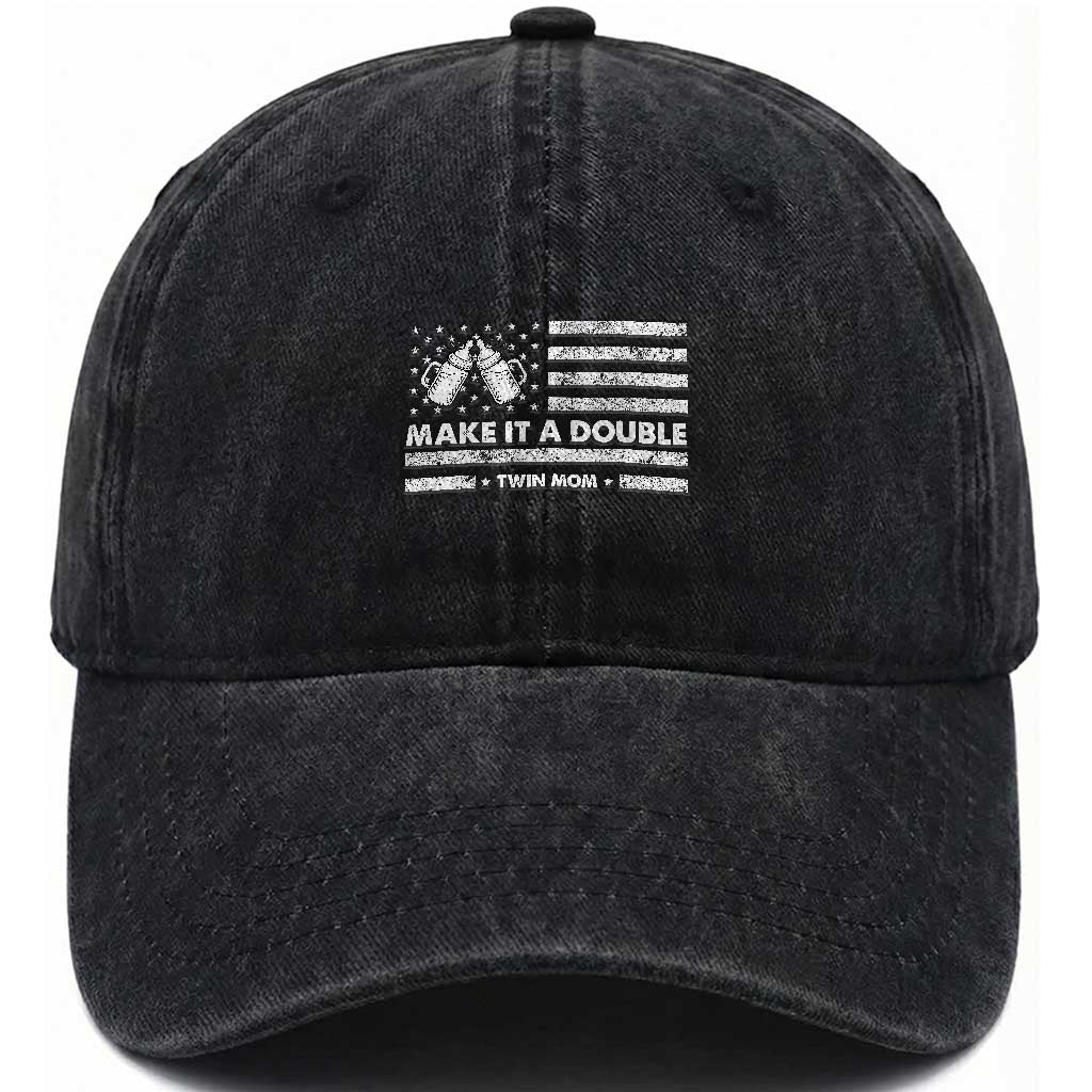 Twin Mom Washed Cotton Baseball Cap Make It A Double Patriotic USA Flag Gift
