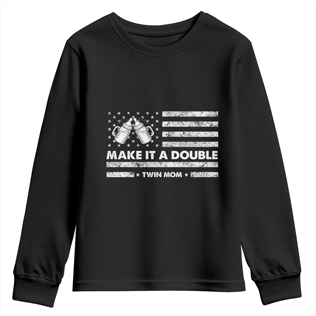 Twin Mom Youth Sweatshirt Make It A Double Patriotic USA Flag Gift