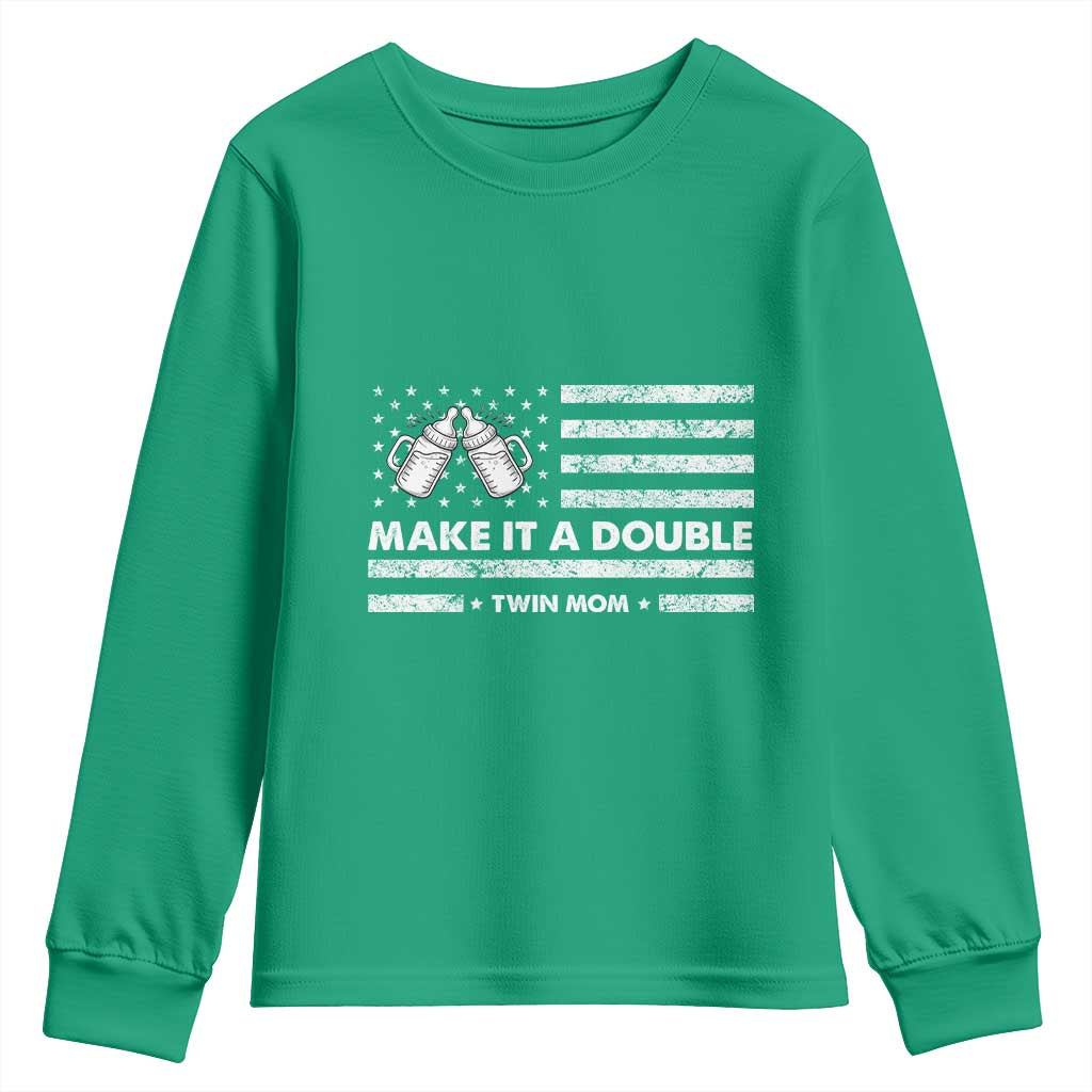 Twin Mom Youth Sweatshirt Make It A Double Patriotic USA Flag Gift
