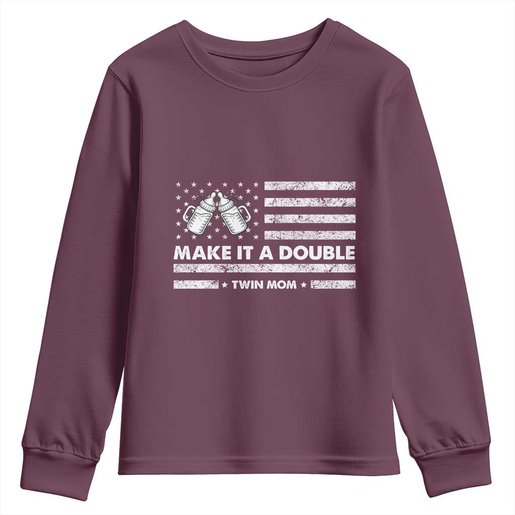 Twin Mom Youth Sweatshirt Make It A Double Patriotic USA Flag Gift