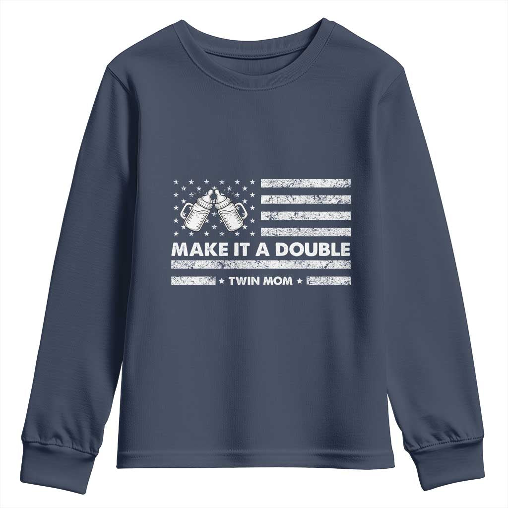 Twin Mom Youth Sweatshirt Make It A Double Patriotic USA Flag Gift