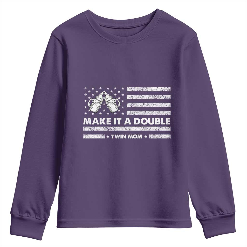 Twin Mom Youth Sweatshirt Make It A Double Patriotic USA Flag Gift
