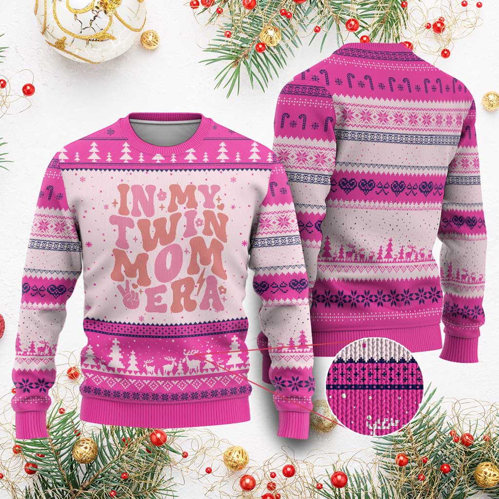 In My Twin Mom Era Ugly Christmas Sweater Funny Mama Twin Pregnancy Announcement