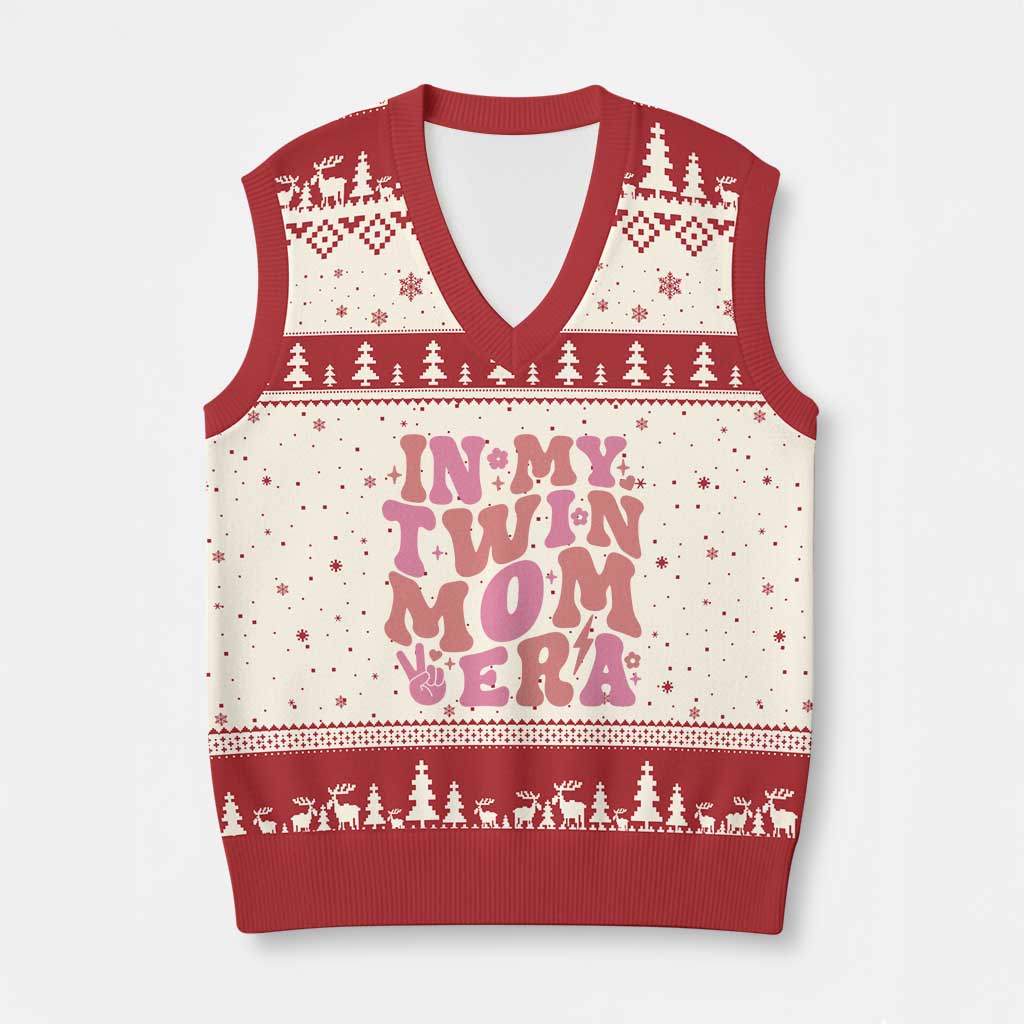 In My Twin Mom Era V-Neck Knit Sweater Vest Funny Mama Twin Pregnancy Announcement