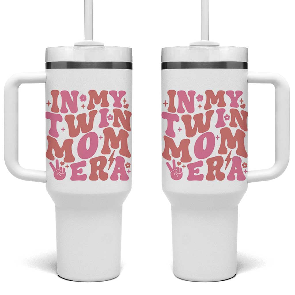 In My Twin Mom Era Tumbler With Handle Funny Mama Twin Pregnancy Announcement