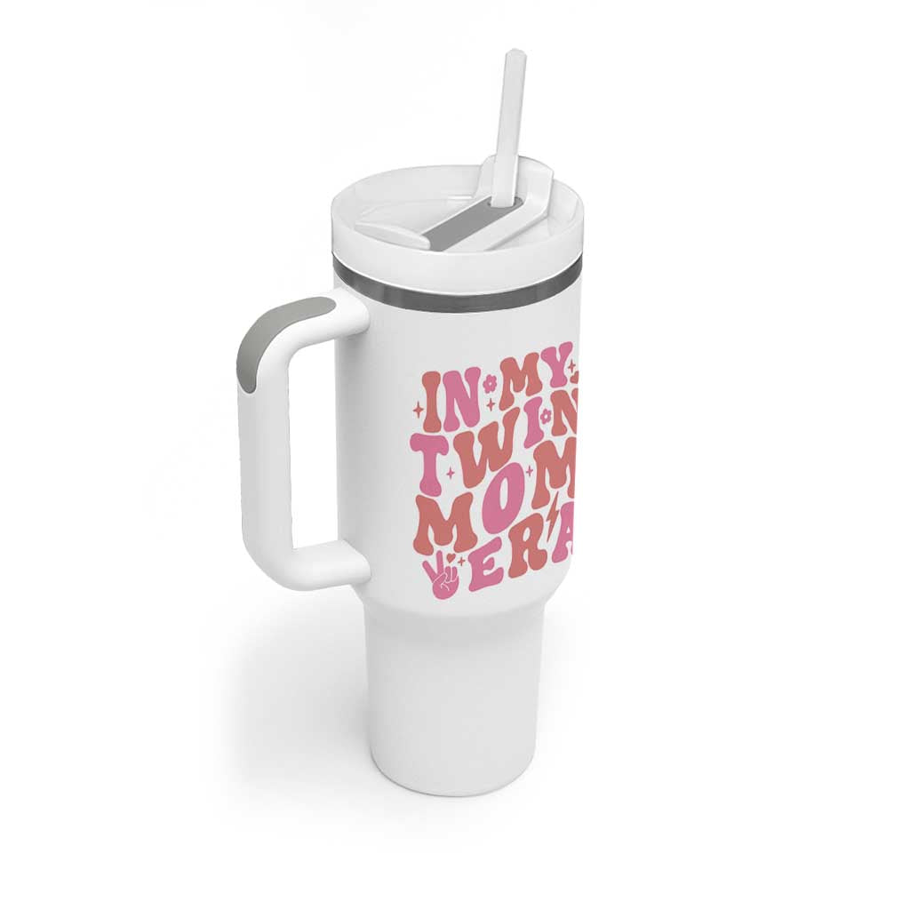 In My Twin Mom Era Tumbler With Handle Funny Mama Twin Pregnancy Announcement