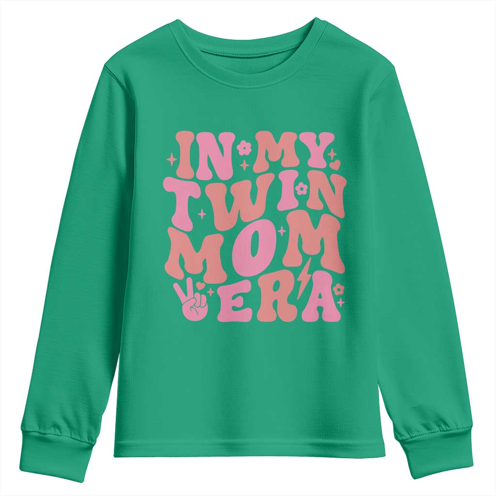 In My Twin Mom Era Youth Sweatshirt Funny Mama Twin Pregnancy Announcement