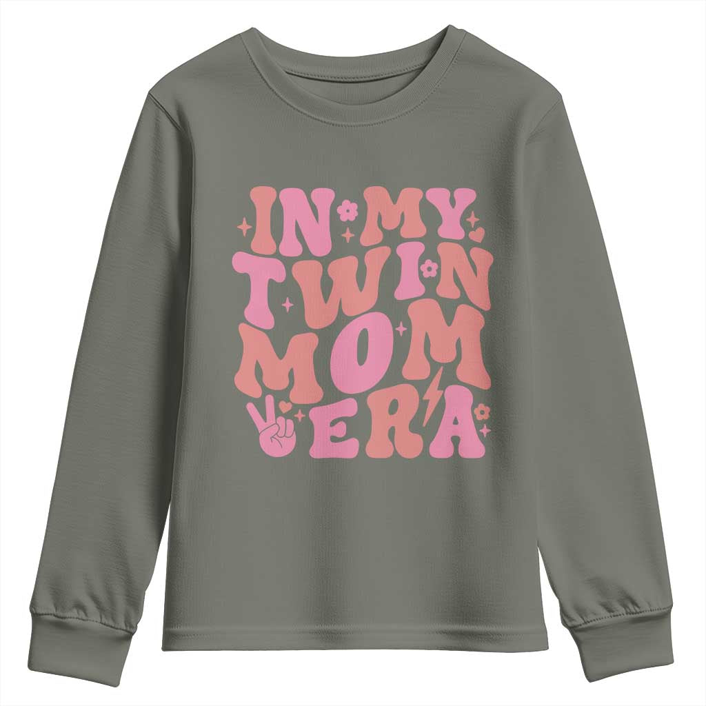 In My Twin Mom Era Youth Sweatshirt Funny Mama Twin Pregnancy Announcement