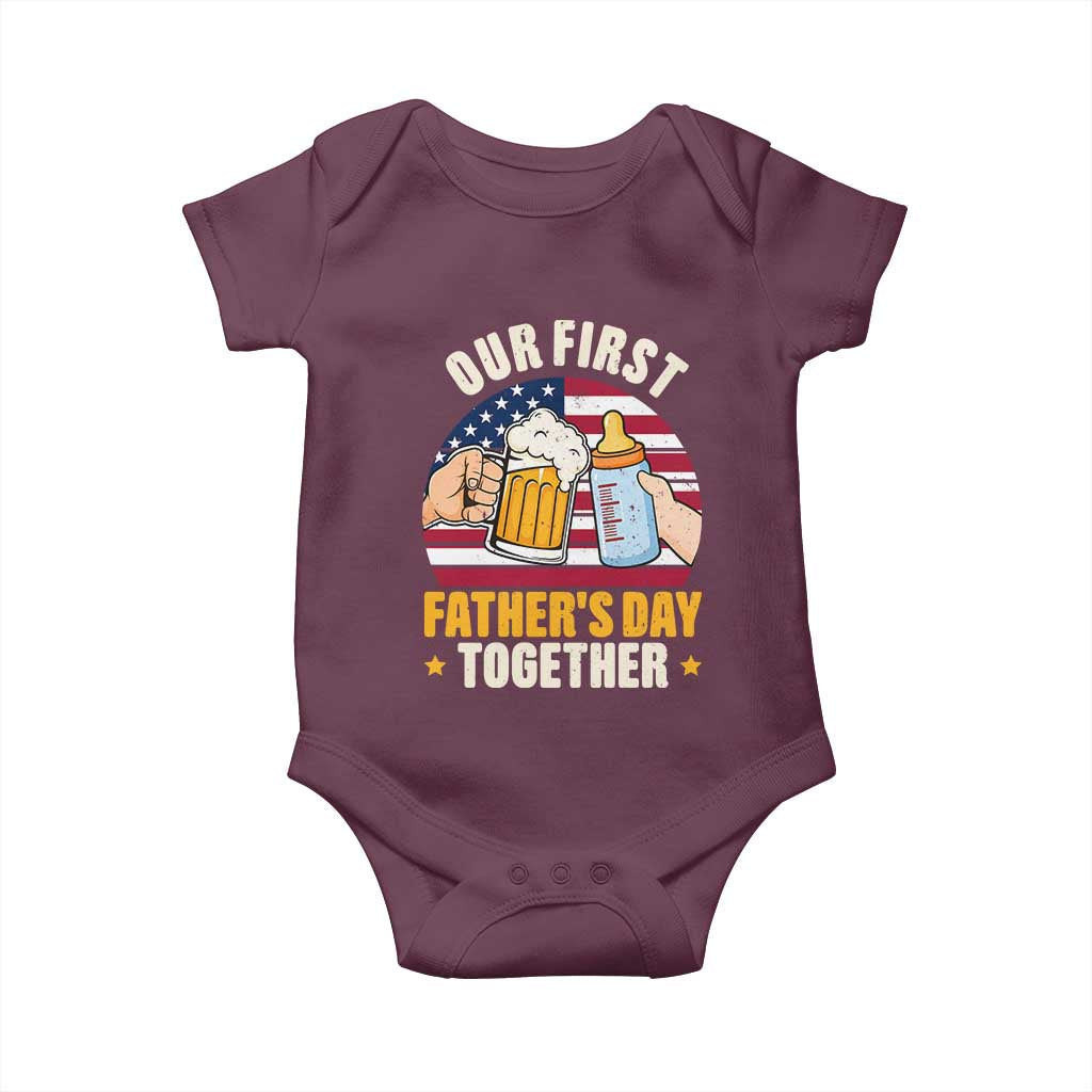 Patriotic Our First Fathers Day Together Baby Onesie Gift For New Dad