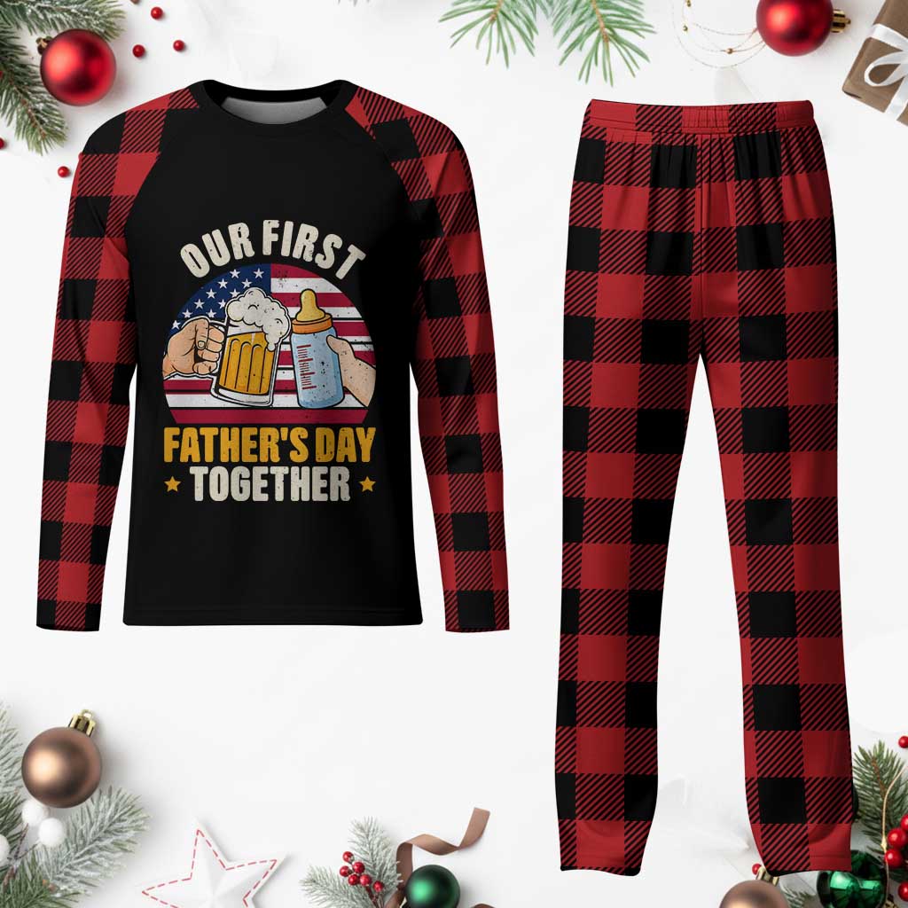 Patriotic Our First Fathers Day Together Plaid Pajama Set Gift For New Dad