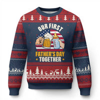Patriotic Our First Fathers Day Together Ugly Christmas Sweater Gift For New Dad