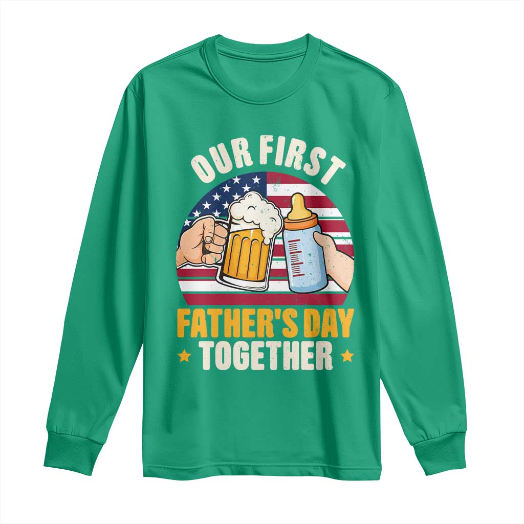 Patriotic Our First Fathers Day Together Long Sleeve Shirt Gift For New Dad
