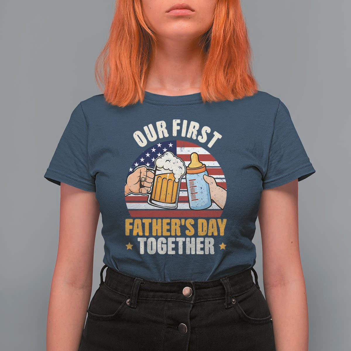 Patriotic Our First Fathers Day Together T Shirt For Women Gift For New Dad