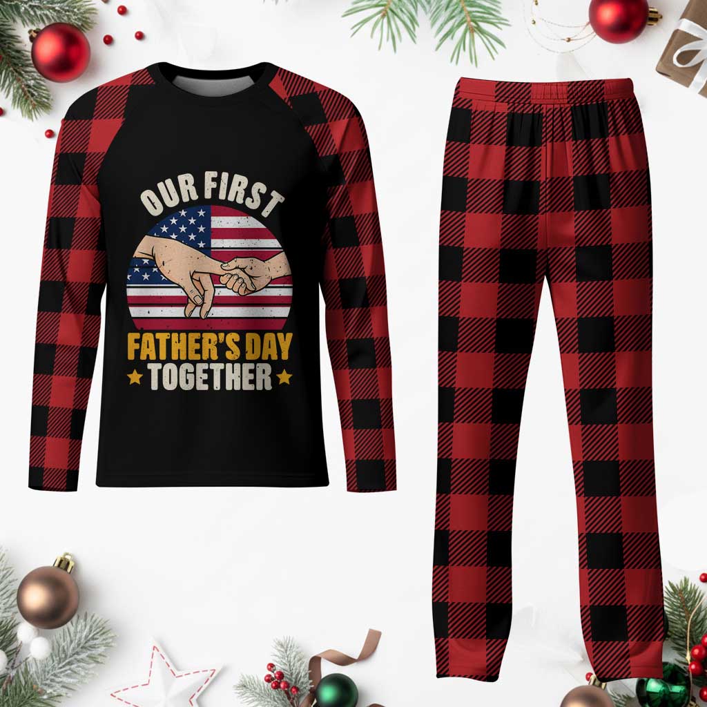 Our First Fathers Day Together Plaid Pajama Set Patriotic New Dad Gift