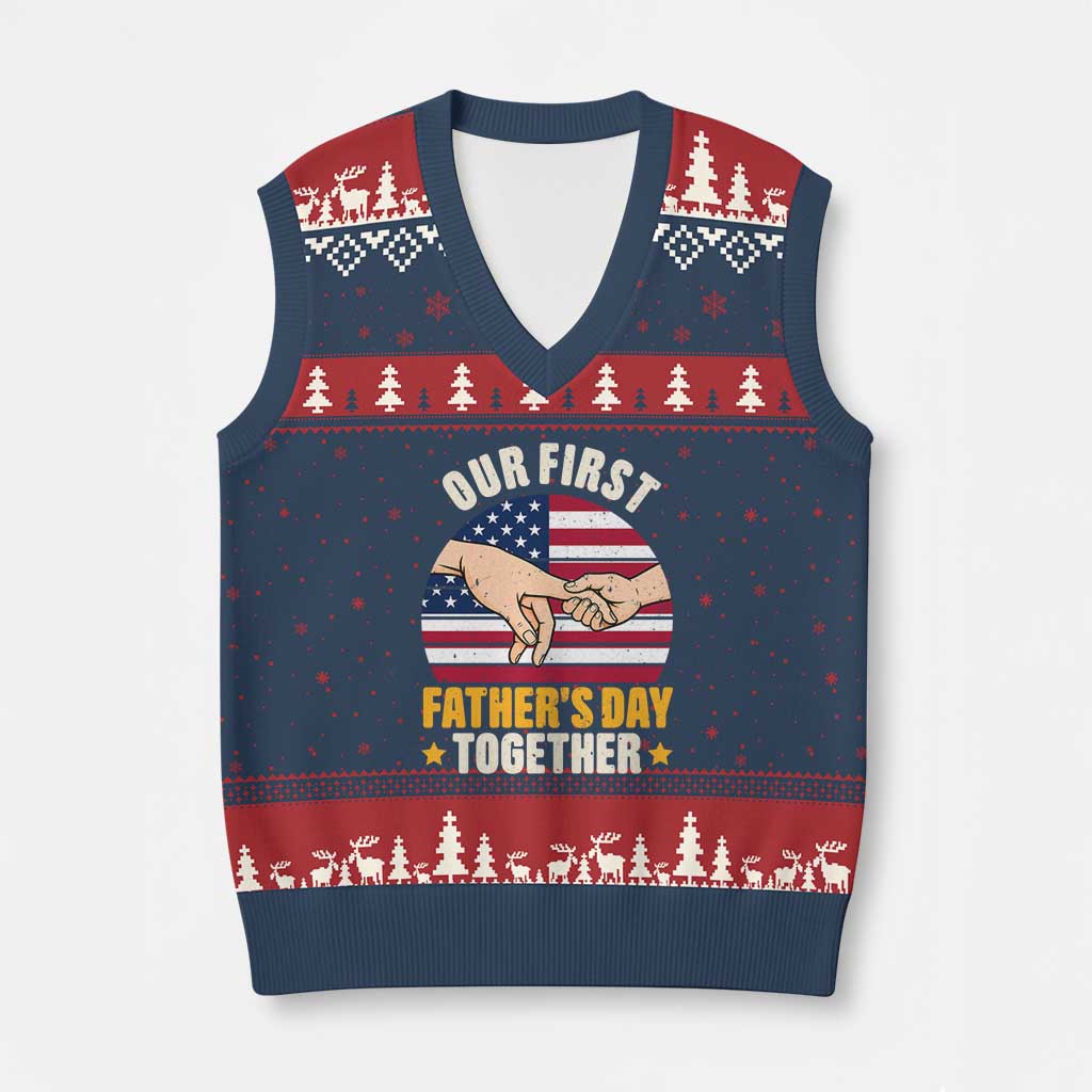 Our First Fathers Day Together V-Neck Knit Sweater Vest Patriotic New Dad Gift