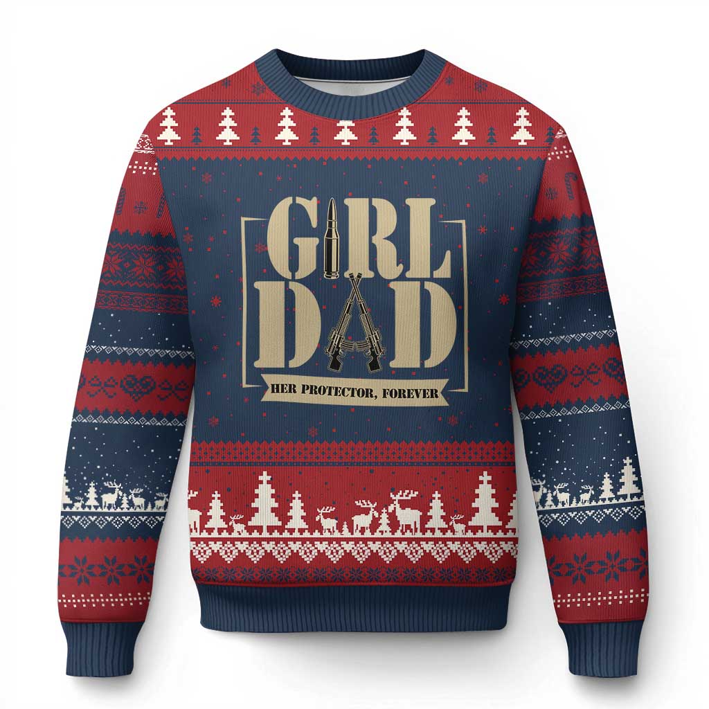 Girl Dad Her Protector Forever Ugly Christmas Sweater New Dad Fathers Day Gift