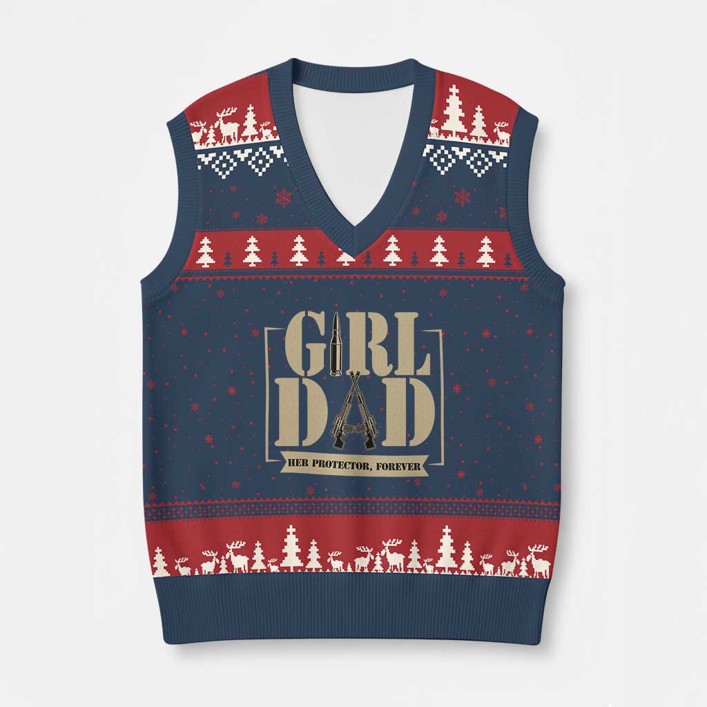 Girl Dad Her Protector Forever V-Neck Knit Sweater Vest New Dad Fathers Day Gift