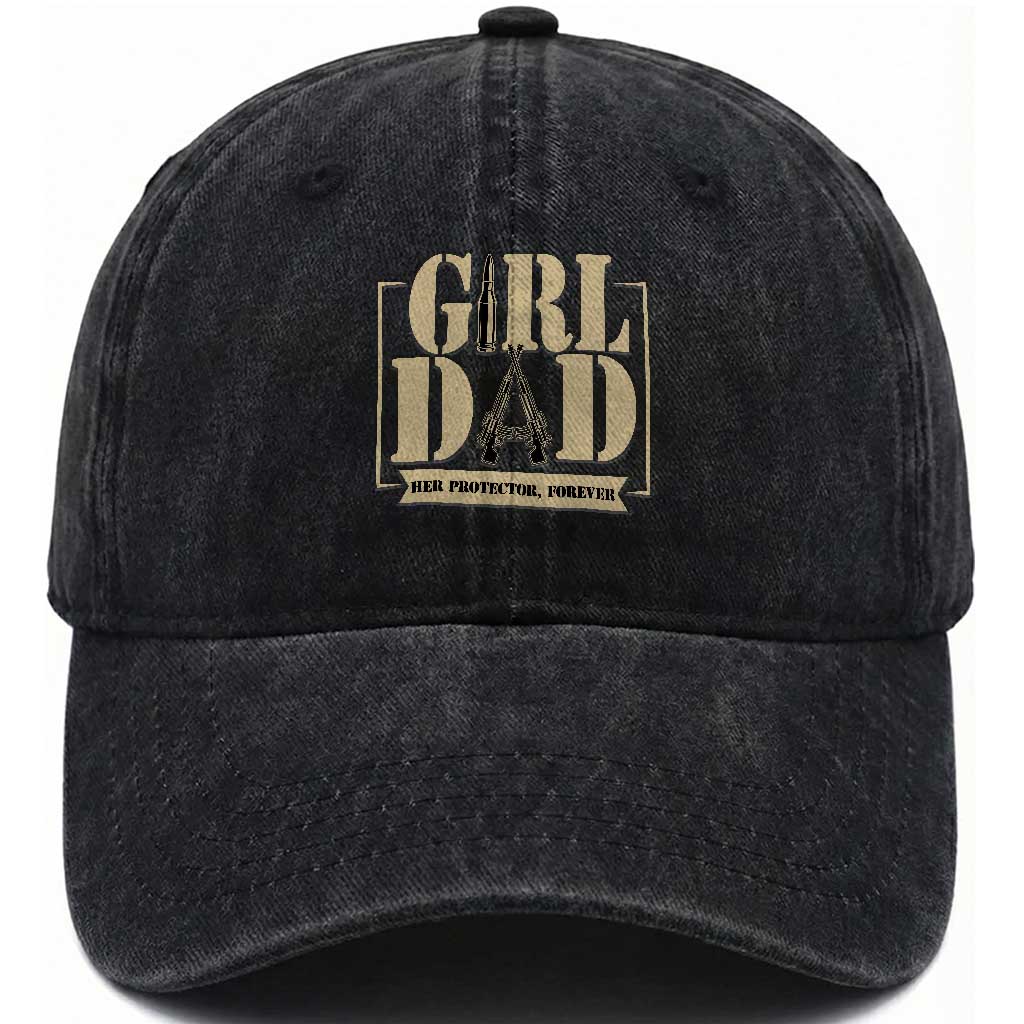 Girl Dad Her Protector Forever Washed Cotton Baseball Cap New Dad Fathers Day Gift