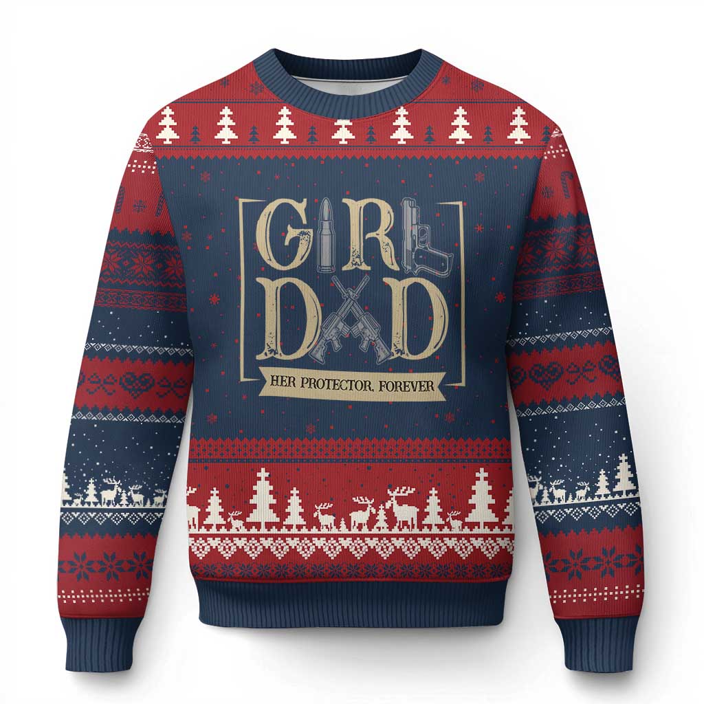 Girl Dad Her Protector Forever Ugly Christmas Sweater Proud Father Of A Daughter