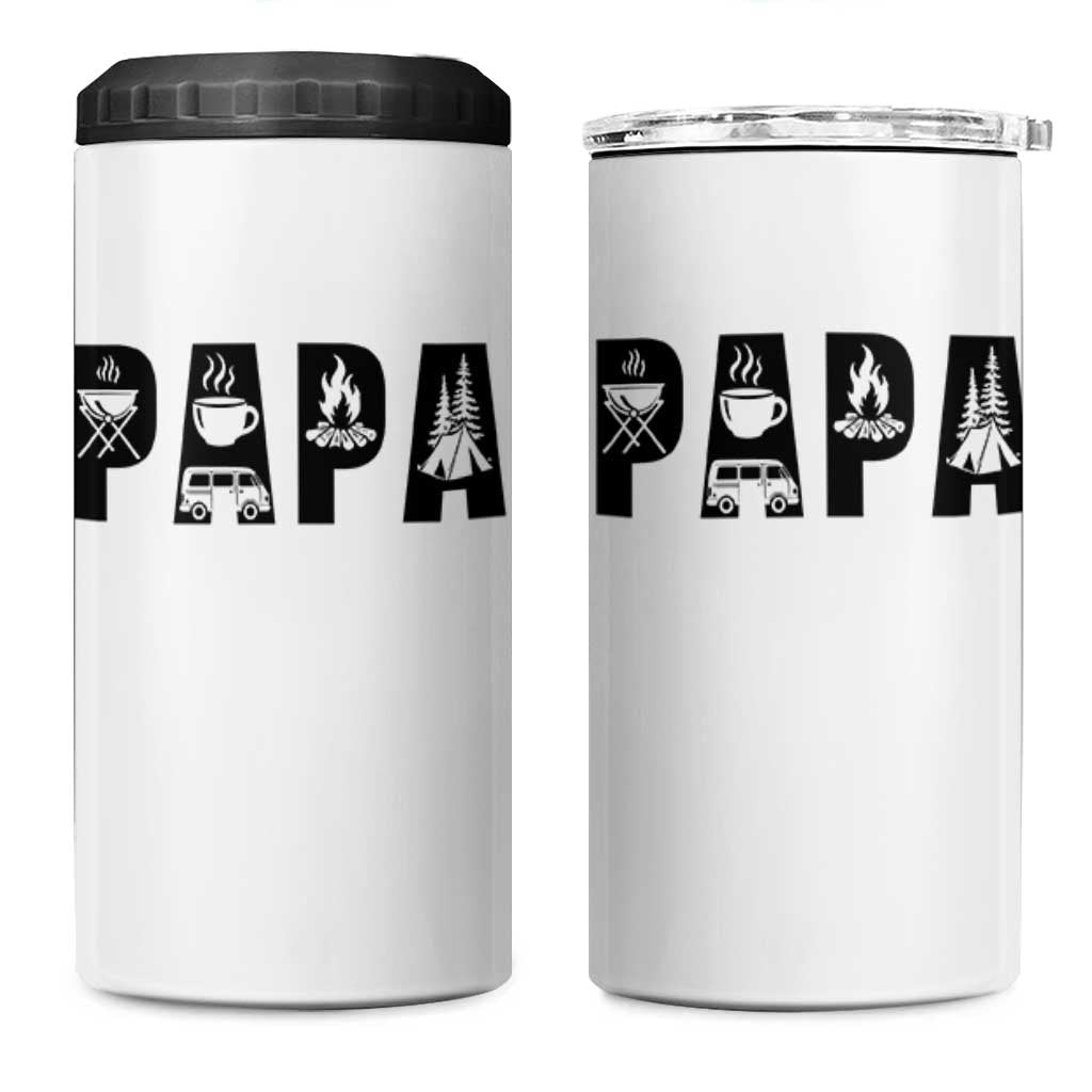 Camping Papa 4 in 1 Can Cooler Tumbler Camper Dad Fathers Day Gift