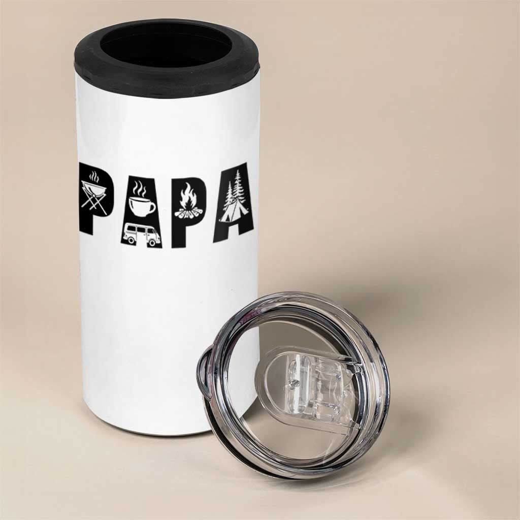 Camping Papa 4 in 1 Can Cooler Tumbler Camper Dad Fathers Day Gift