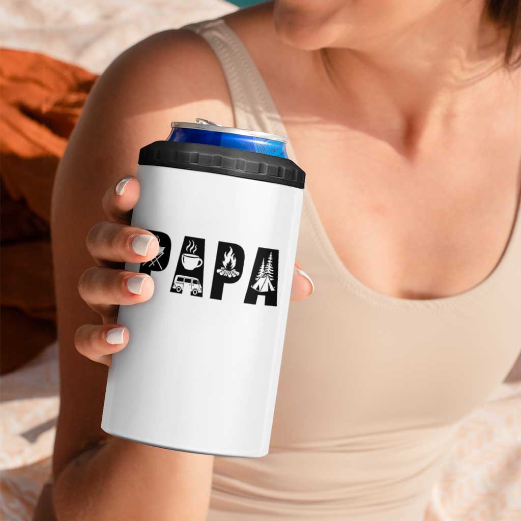 Camping Papa 4 in 1 Can Cooler Tumbler Camper Dad Fathers Day Gift