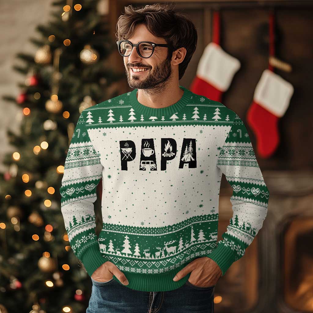 Camping Papa Ugly Christmas Sweater Camper Dad Fathers Day Gift