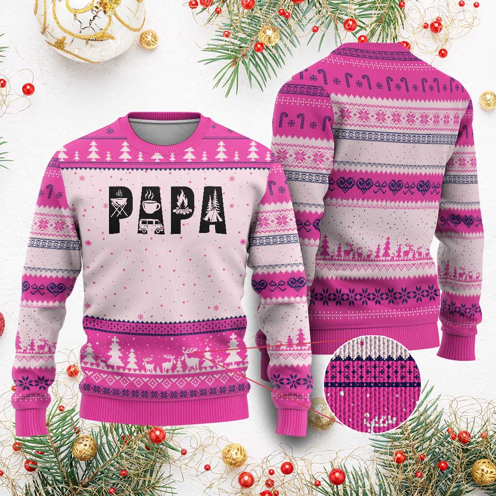 Camping Papa Ugly Christmas Sweater Camper Dad Fathers Day Gift