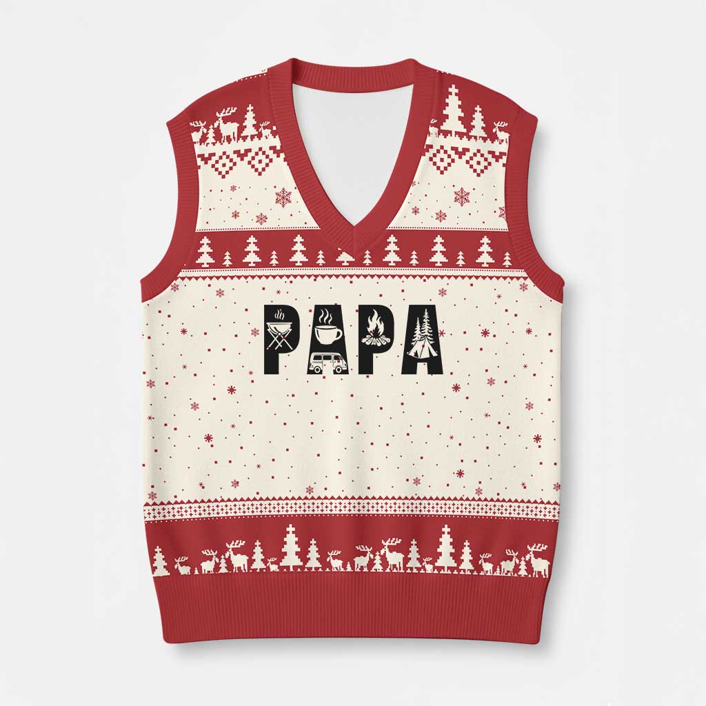 Camping Papa V-Neck Knit Sweater Vest Camper Dad Fathers Day Gift