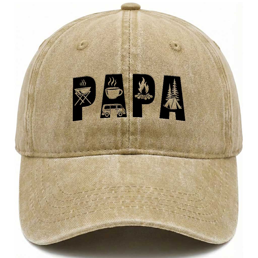 Camping Papa Washed Cotton Baseball Cap Camper Dad Fathers Day Gift