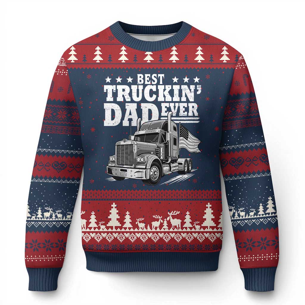 Best Truckin Dad Ever Ugly Christmas Sweater Trucker Papa Fathers Day Gift