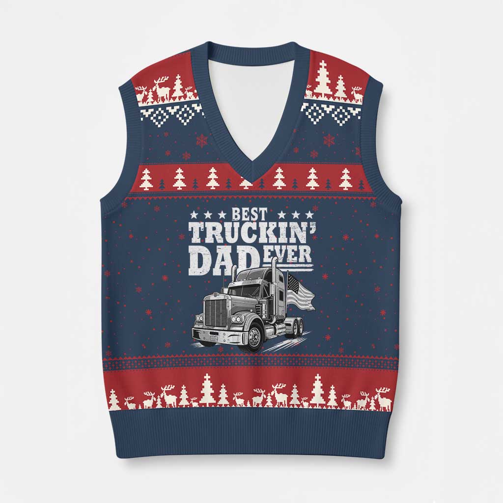 Best Truckin Dad Ever V-Neck Knit Sweater Vest Trucker Papa Fathers Day Gift